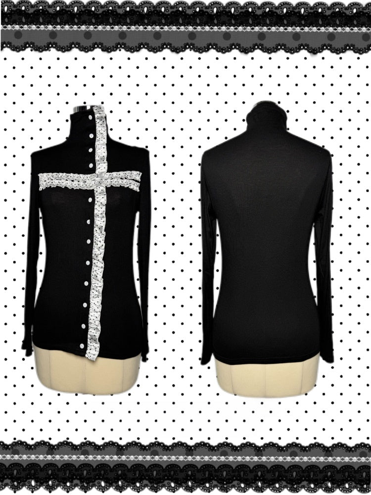 Cross Polka Dot Turtleneck Buttons Cardigan【s0000015659】