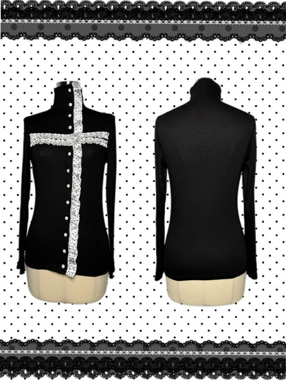 Cross Polka Dot Turtleneck Buttons Cardigan【s0000015659】