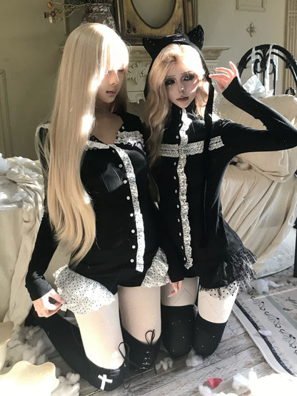 Cross Polka Dot Turtleneck Buttons Cardigan【s0000015659】