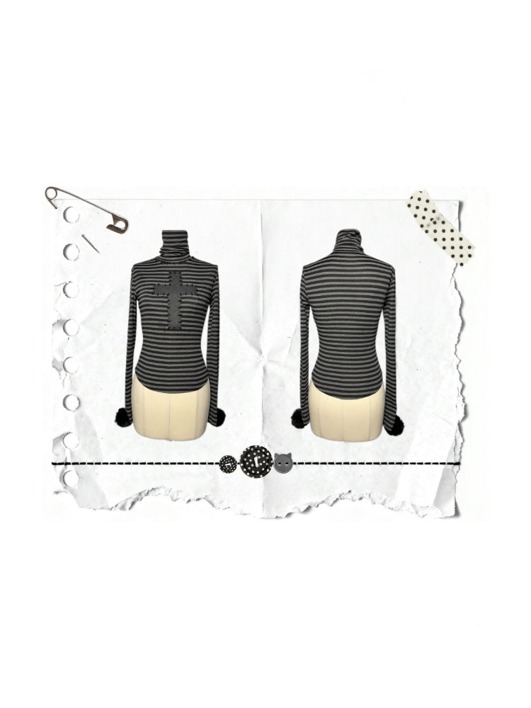 Cross Patchwork Striped High Neck Subculture Slimming Base Layer【s0000015662】