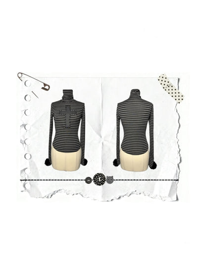 Cross Patchwork Striped High Neck Subculture Slimming Base Layer【s0000015662】