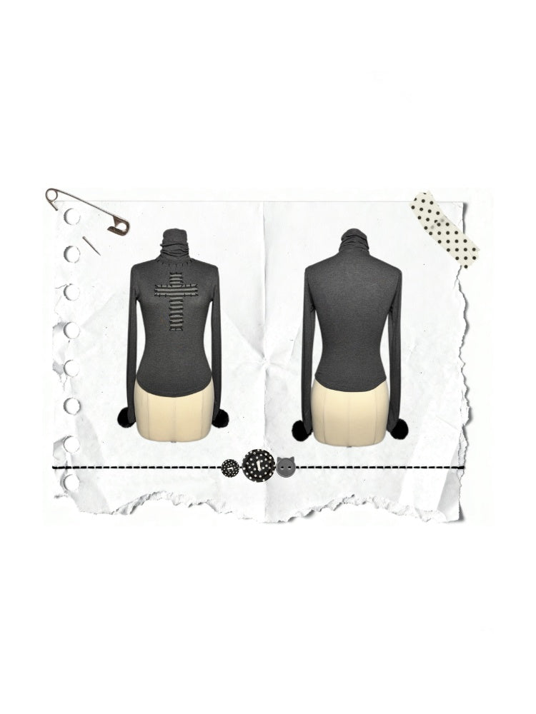 Cross Patchwork Striped High Neck Subculture Slimming Base Layer【s0000015662】