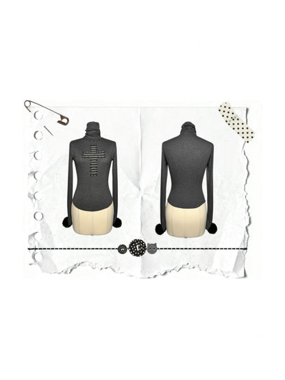 Cross Patchwork Striped High Neck Subculture Slimming Base Layer【s0000015662】