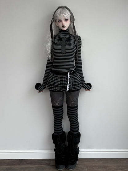 Cross Patchwork Striped High Neck Subculture Slimming Base Layer【s0000015662】
