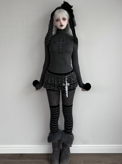 Cross Patchwork Striped High Neck Subculture Slimming Base Layer【s0000015662】