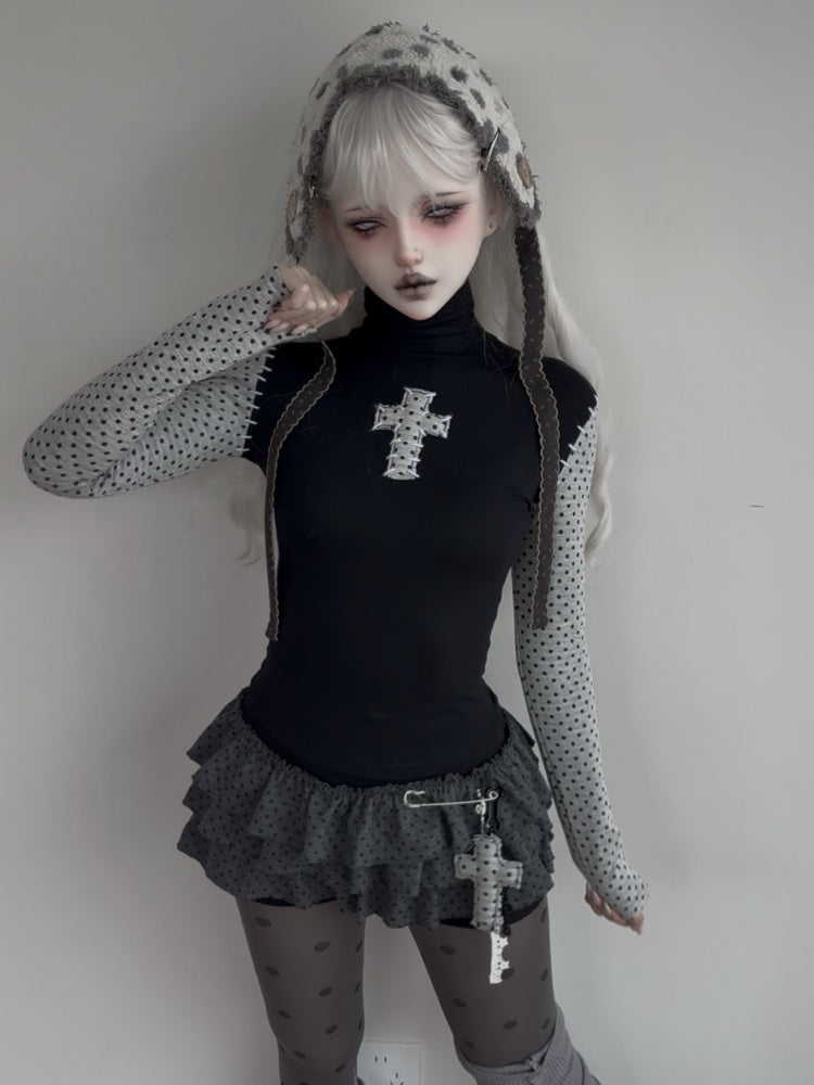 Cross Stitch Patchwork Polka Dot Base Cake Dress【s0000015663】