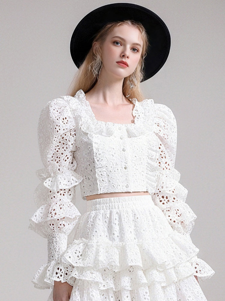 French Girly Square Neck Pure White Lace Set【s0000015778】