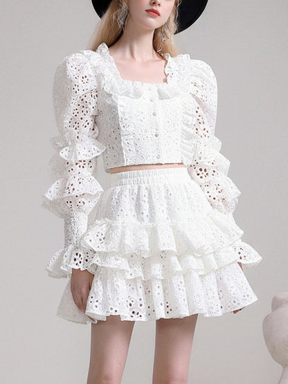 French Girly Square Neck Pure White Lace Set【s0000015778】