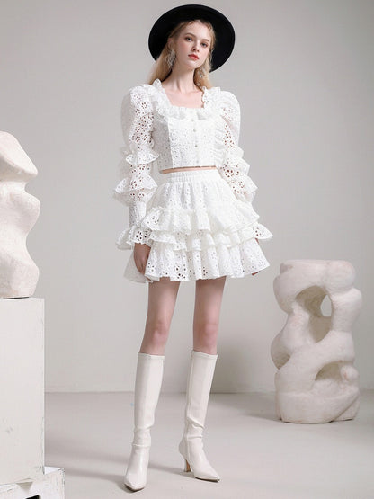 French Girly Square Neck Pure White Lace Set【s0000015778】