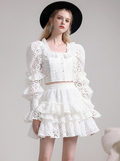 French Girly Square Neck Pure White Lace Set【s0000015778】