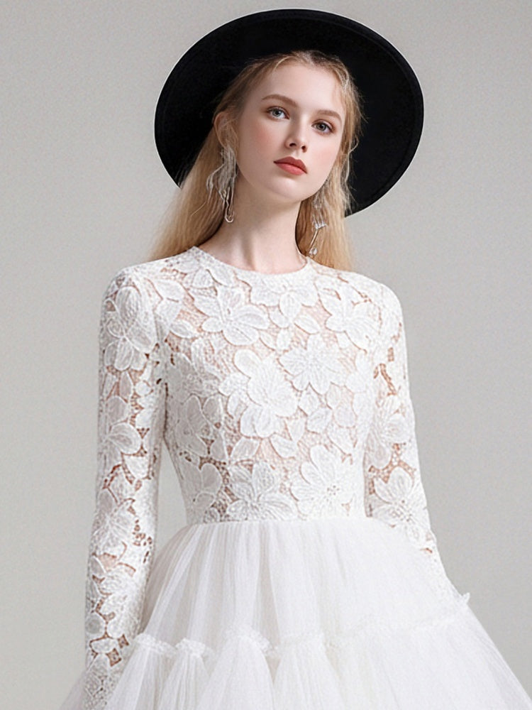 Romantic Celebrity Round Neck Three-Dimensional Lace Tulle Dress【s0000015779】