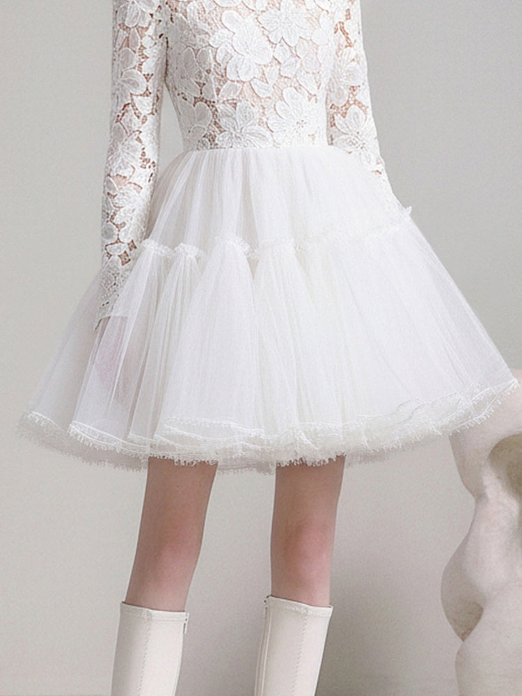 Romantic Celebrity Round Neck Three-Dimensional Lace Tulle Dress【s0000015779】