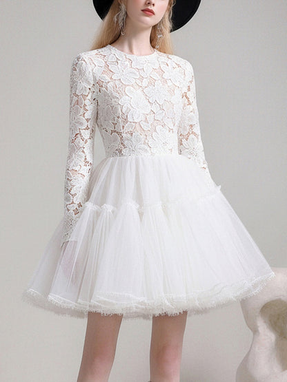 Romantic Celebrity Round Neck Three-Dimensional Lace Tulle Dress【s0000015779】