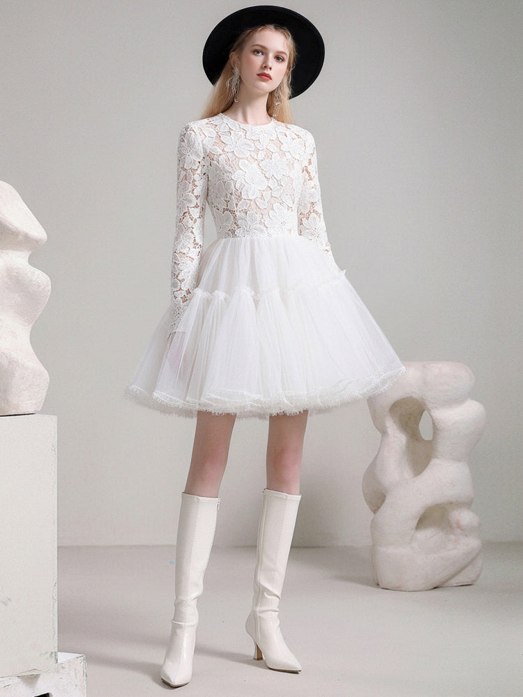 Romantic Celebrity Round Neck Three-Dimensional Lace Tulle Dress【s0000015779】