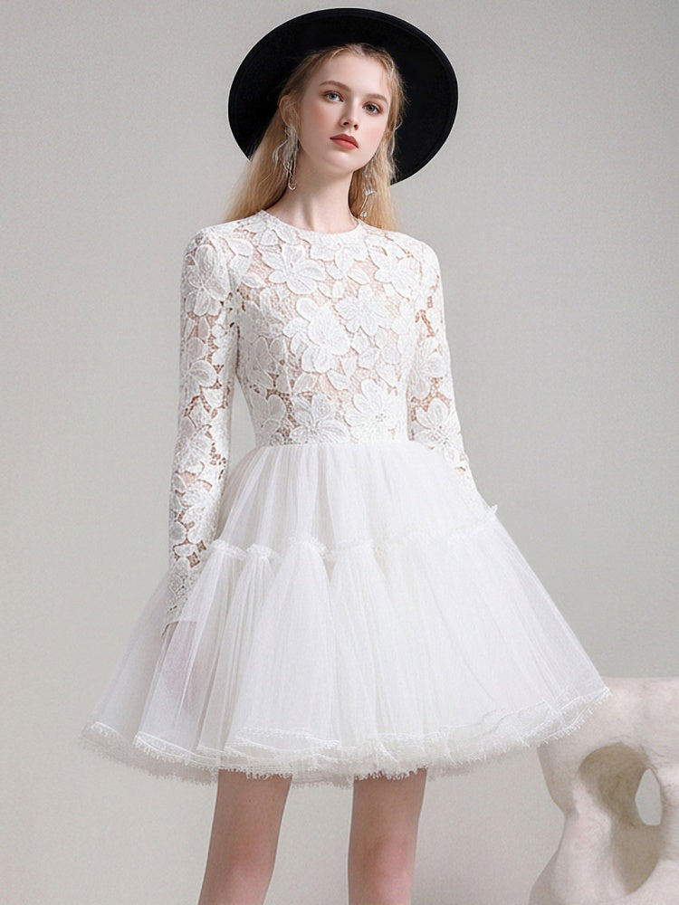 Romantic Celebrity Round Neck Three-Dimensional Lace Tulle Dress【s0000015779】
