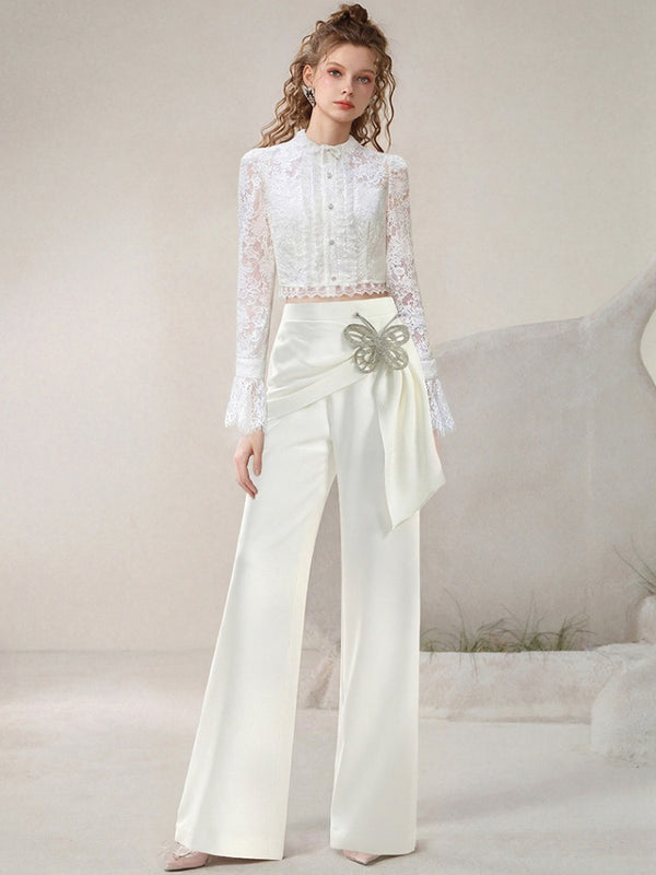 Elegant Lace Blouse & Pants Suit Set【s0000015782】