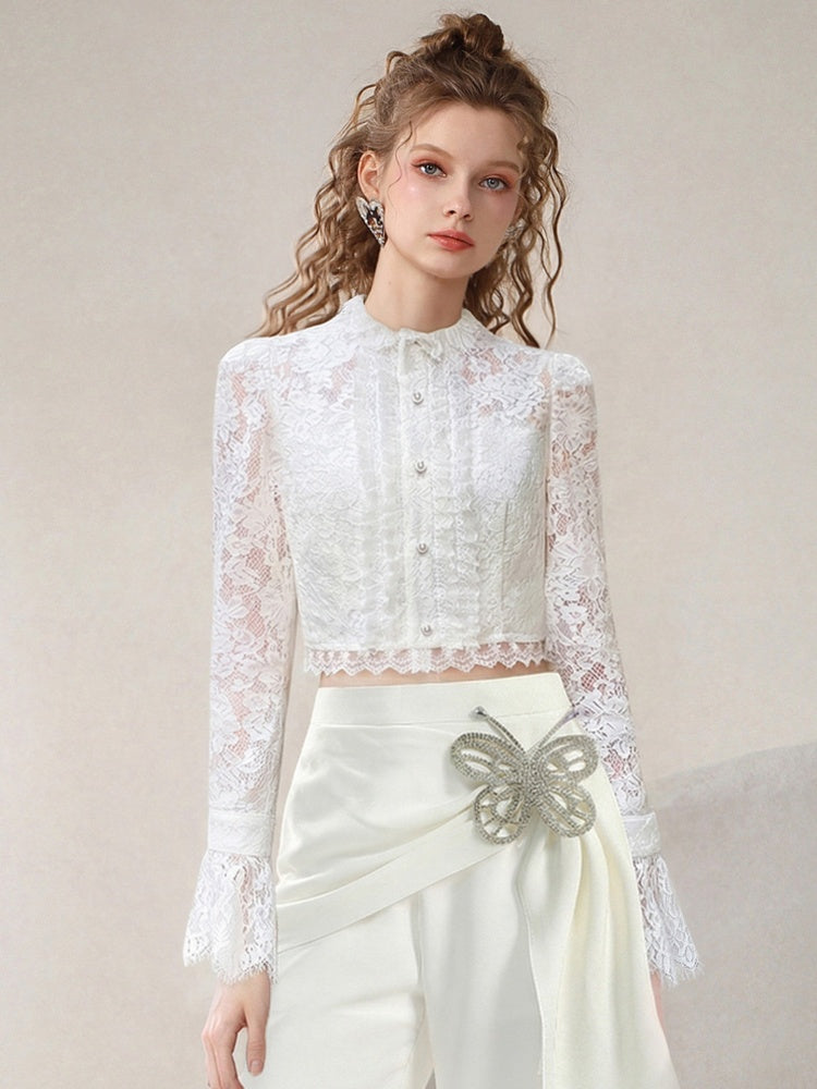 Elegant Lace Blouse & Pants Suit Set【s0000015782】