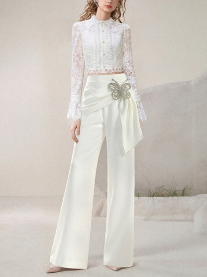 Elegant Lace Blouse & Pants Suit Set【s0000015782】