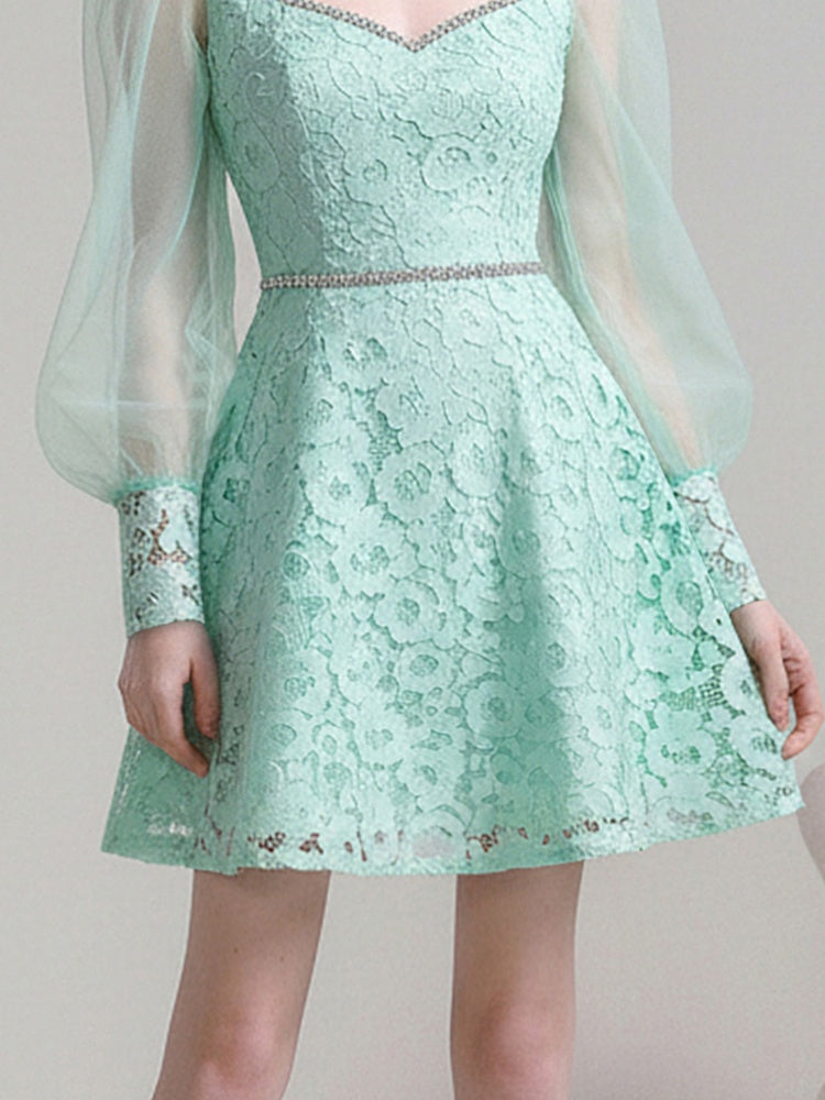 French Elegant Square Neck Chain Decoration Dress【s0000015784】