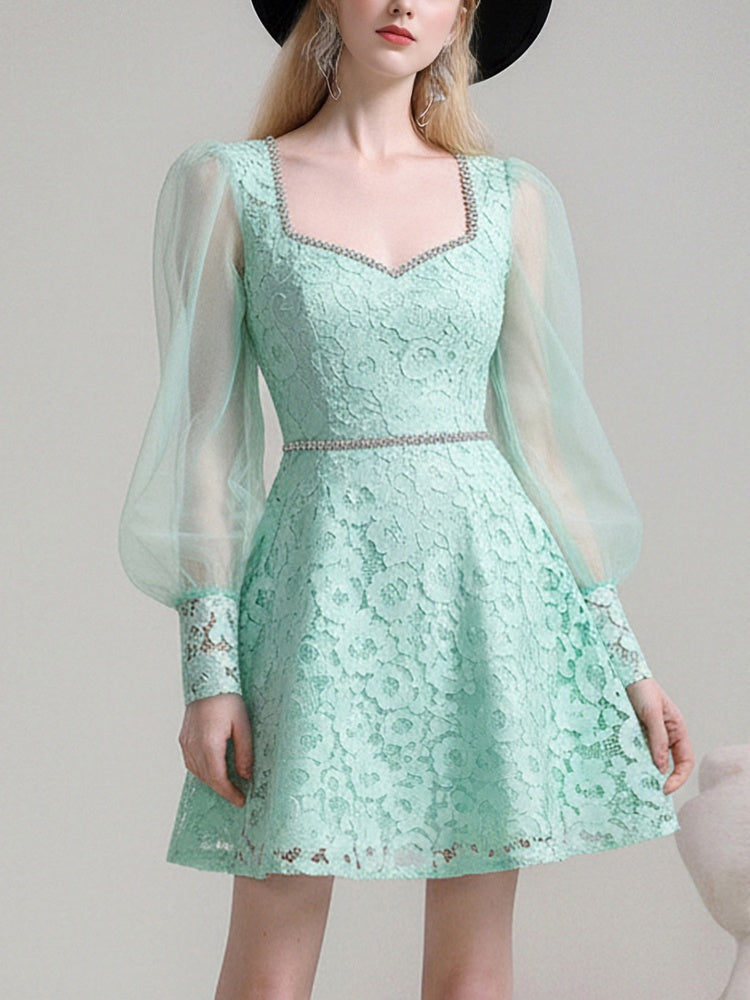 French Elegant Square Neck Chain Decoration Dress【s0000015784】