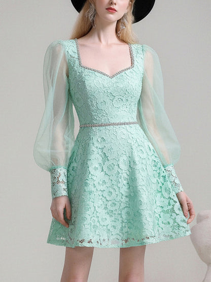 French Elegant Square Neck Chain Decoration Dress【s0000015784】
