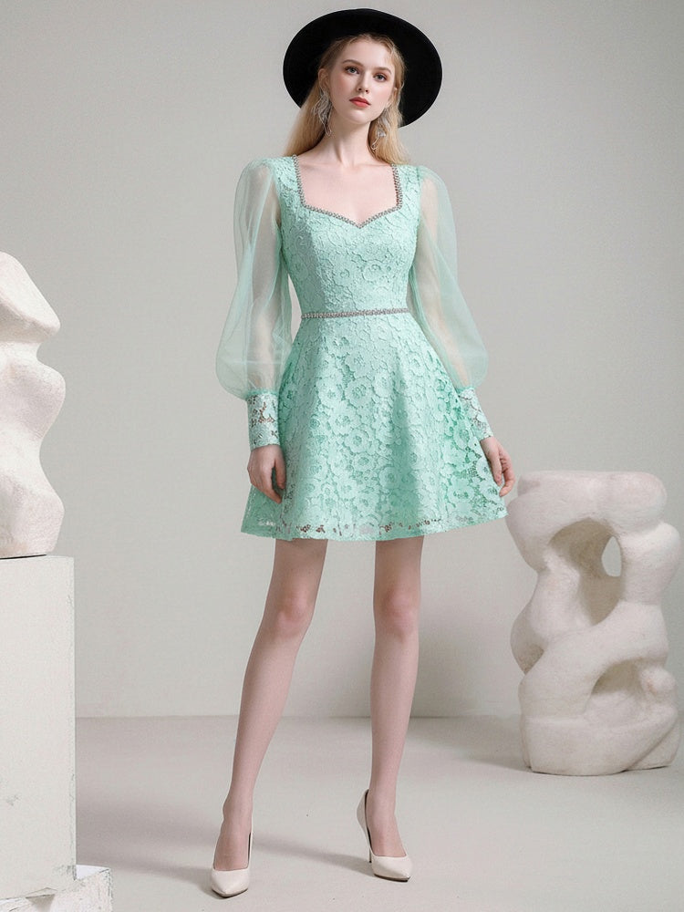 French Elegant Square Neck Chain Decoration Dress【s0000015784】