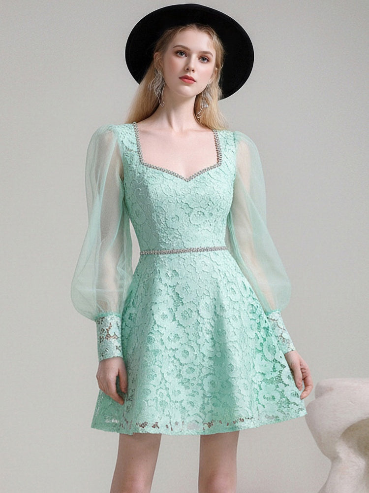 French Elegant Square Neck Chain Decoration Dress【s0000015784】
