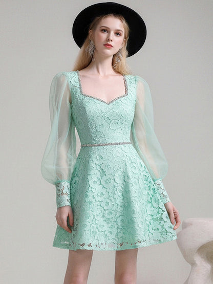 French Elegant Square Neck Chain Decoration Dress【s0000015784】
