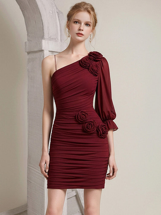 Sexy Slanted-Shoulder Rose Floral Mini Dress【s0000015786】