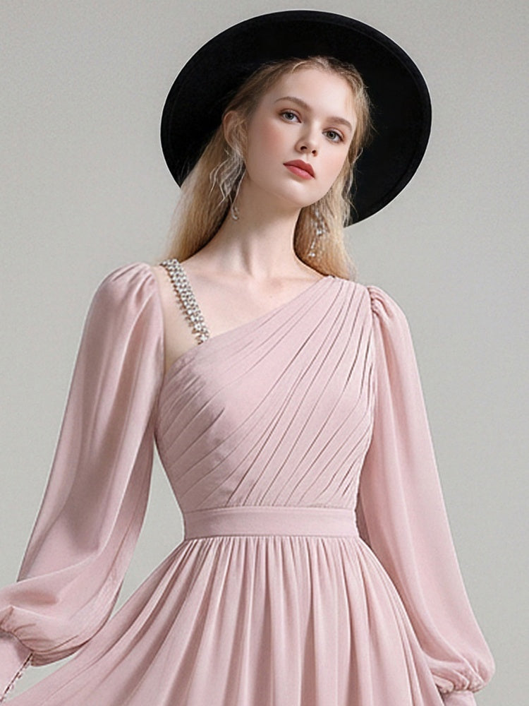 Romantic Slanted Shoulder Diamond Chain Mini Dress【s0000015787】