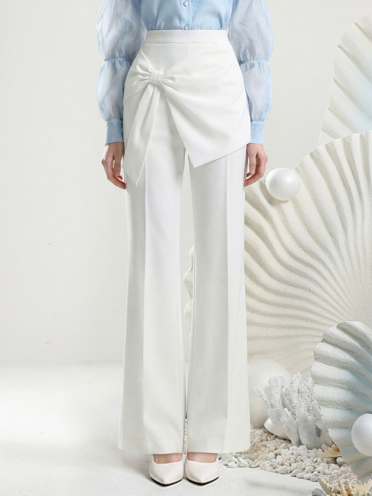 Puff Sleeve Print Blouse & Semi-Flared Long Pants Set【s0000015805】