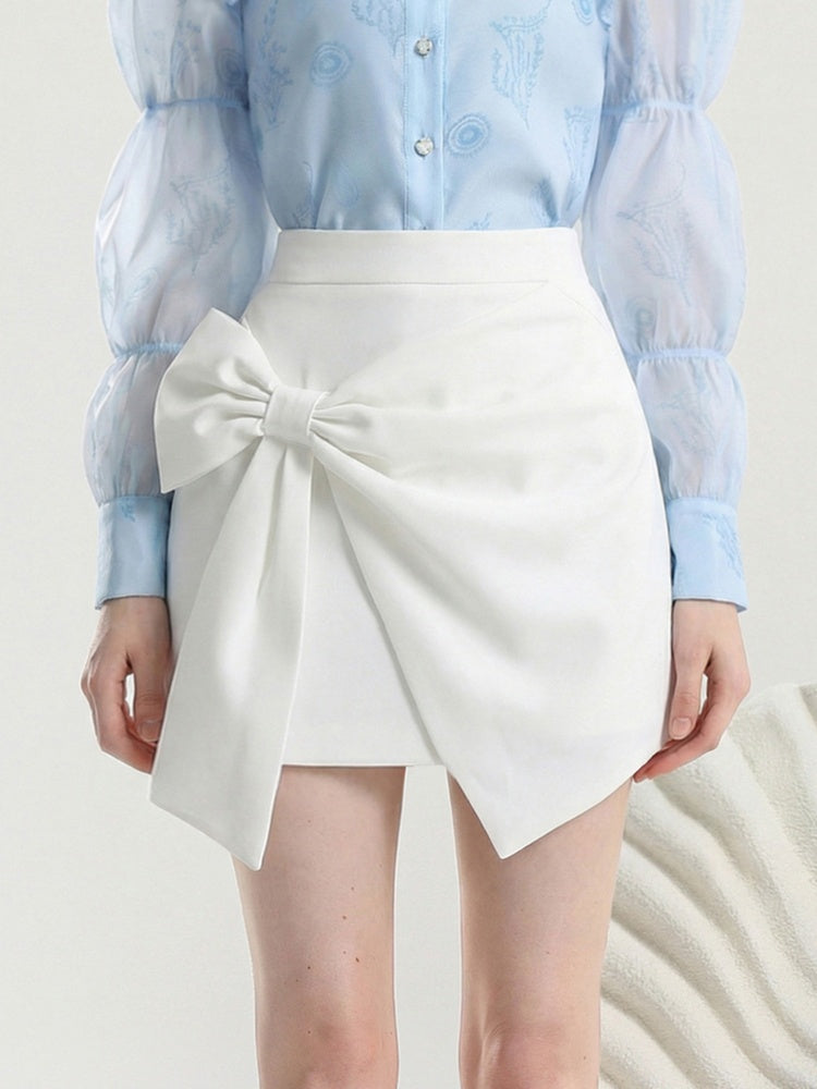 Puff Sleeve Print Blouse & Bow Short Pants Set【s0000015806】