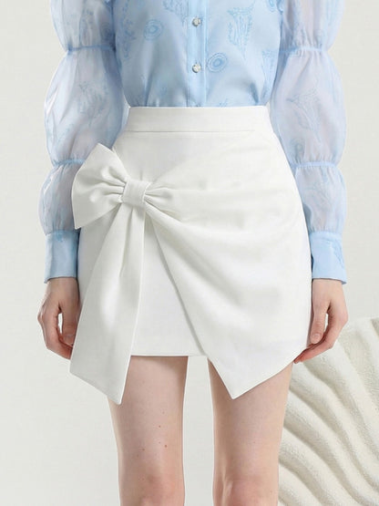 Puff Sleeve Print Blouse & Bow Short Pants Set【s0000015806】