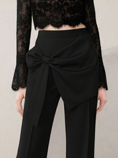 Stand Collar Lace Blouse & Semi-Flared Long Pants Set【s0000015807】
