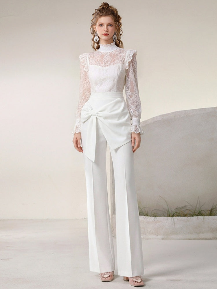 Slim Lace Blouse & Semi-Flared Long Pants Set【s0000015808】