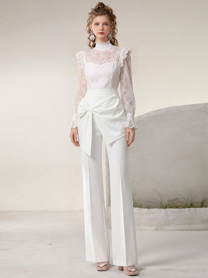 Slim Lace Blouse & Semi-Flared Long Pants Set【s0000015808】
