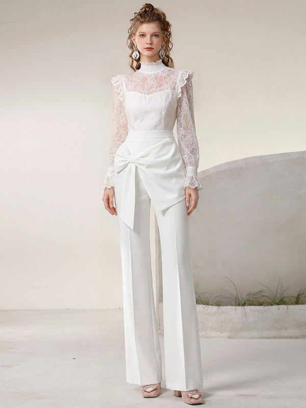 Slim Lace Blouse & Semi-Flared Long Pants Set【s0000015808】