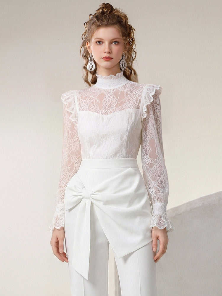 Slim Lace Blouse & Semi-Flared Long Pants Set【s0000015808】