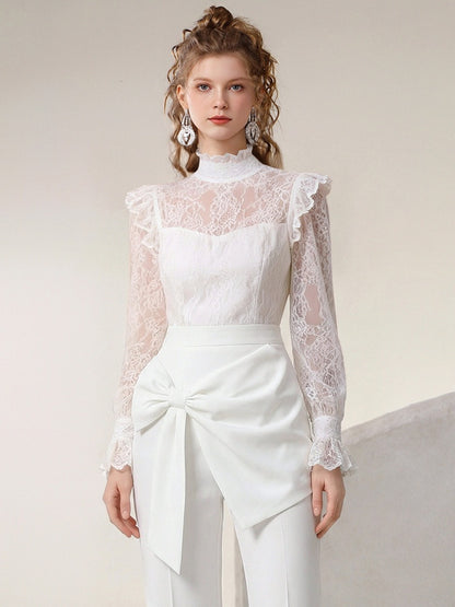 Slim Lace Blouse & Semi-Flared Long Pants Set【s0000015808】