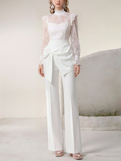 Slim Lace Blouse & Semi-Flared Long Pants Set【s0000015808】