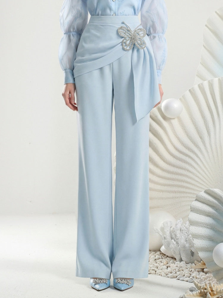Sheer Puff Sleeve Blouse & Long Pants【s0000015809】