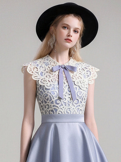 Crew Neck Lace Satin Sleeveless Dress【s0000015814】