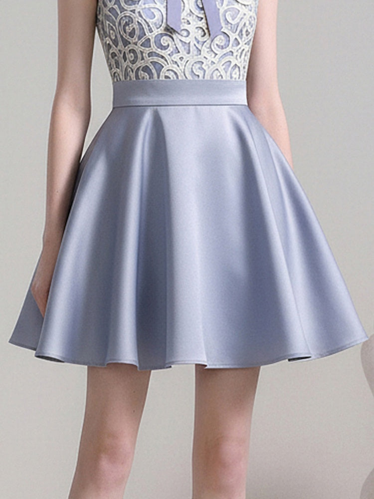 Crew Neck Lace Satin Sleeveless Dress【s0000015814】