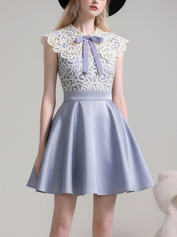 Crew Neck Lace Satin Sleeveless Dress【s0000015814】