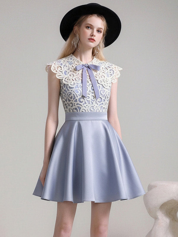 Crew Neck Lace Satin Sleeveless Dress【s0000015814】