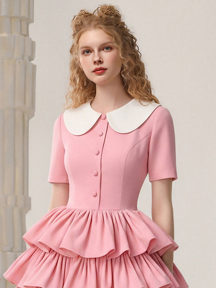 Doll Collar Retro Contrasting Short Skirt Dress【s0000015825】
