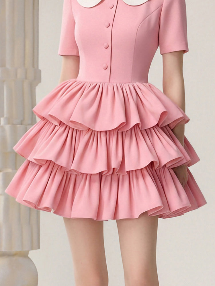 Doll Collar Retro Contrasting Short Skirt Dress【s0000015825】