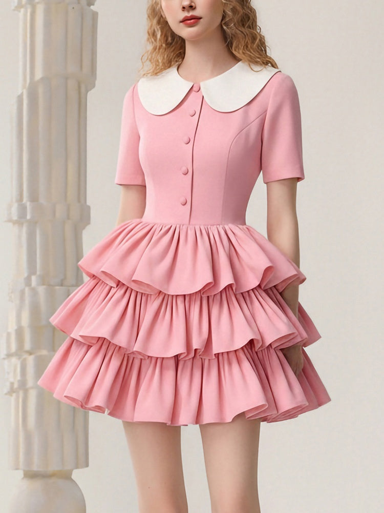Doll Collar Retro Contrasting Short Skirt Dress【s0000015825】
