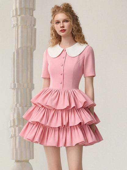 Doll Collar Retro Contrasting Short Skirt Dress【s0000015825】