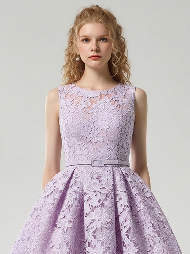 Romantic Elegant Crew Neck Sleeveless Lilac Lace Dress【s0000015834】